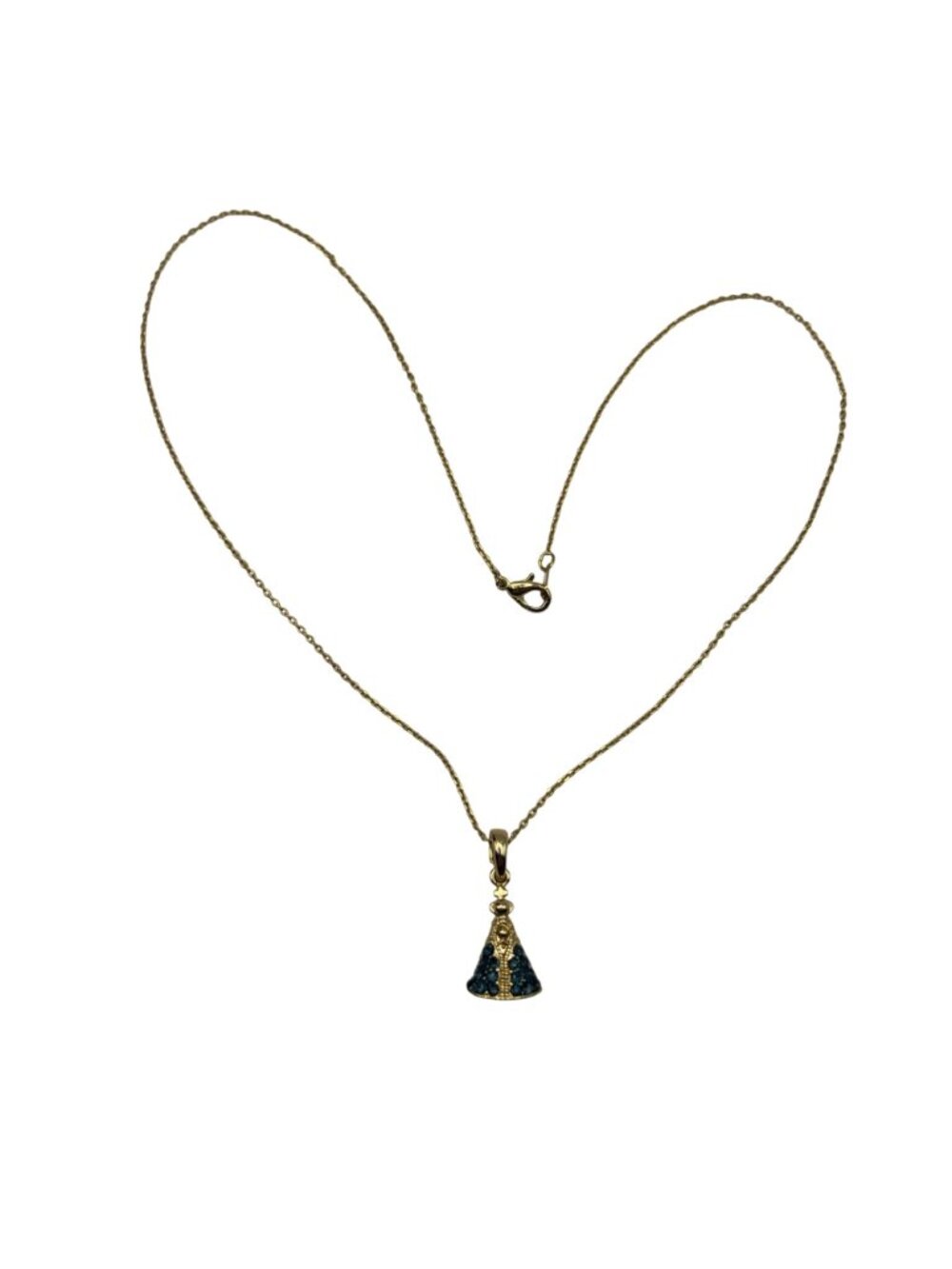 Our Lady Of Aparecida Gold-Tone Necklace Blue Rhinestone Pendant Brazil Style - Picture 5 of 7